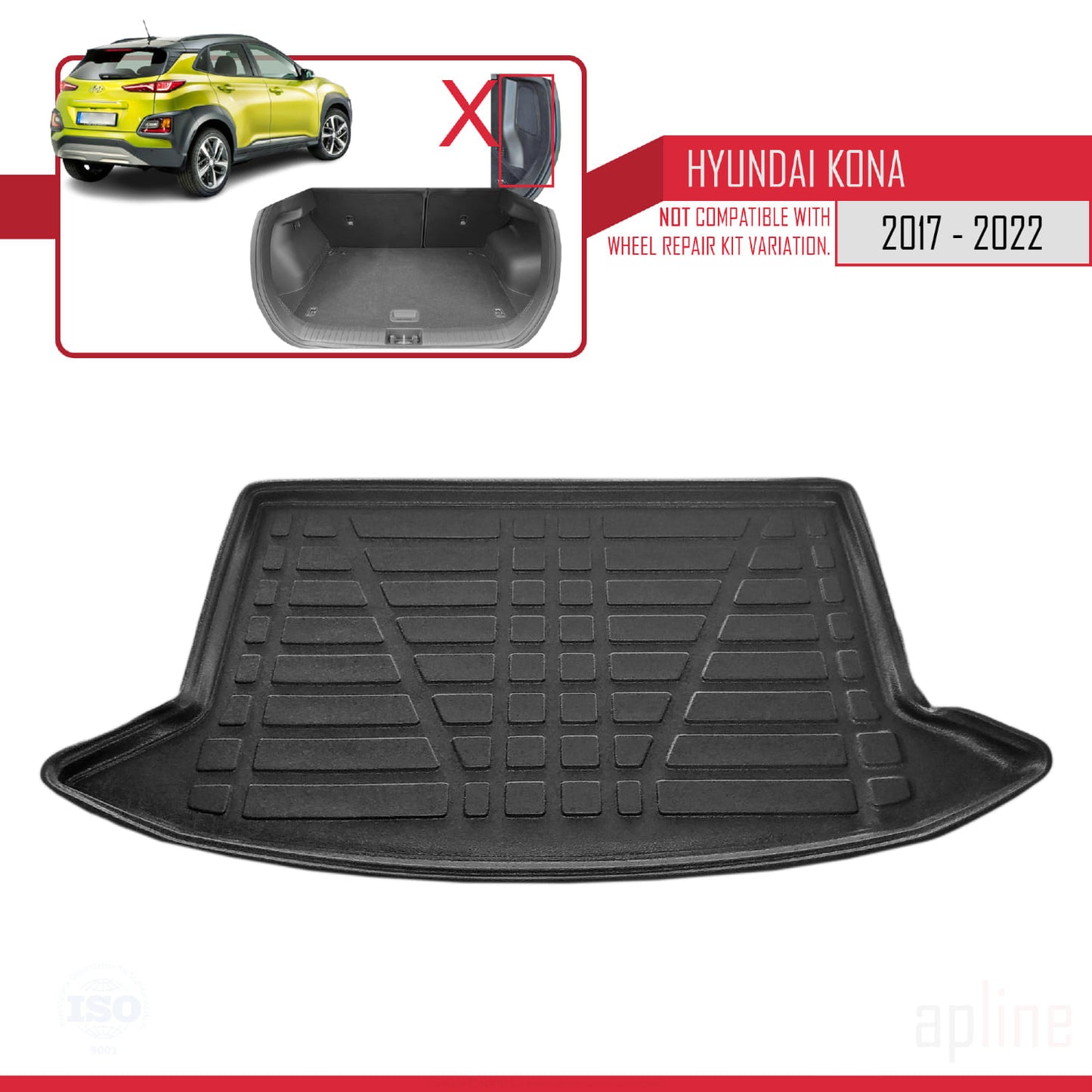 Compatible with Hyundai Kona (OS) 2017-2022 Flexible Trunk Mats Cargo Liner Black