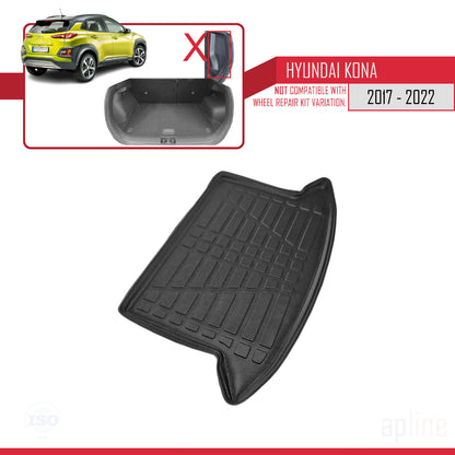 Compatible with Hyundai Kona (OS) 2017-2022 Flexible Trunk Mats Cargo Liner Black