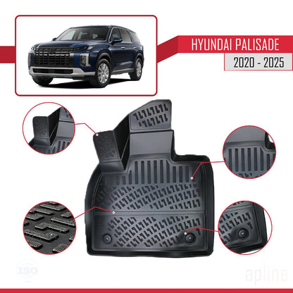 Compatible avec Hyundai Palisade (7 Koltuk) 2020-2025 4D Tapis de Voiture Noir