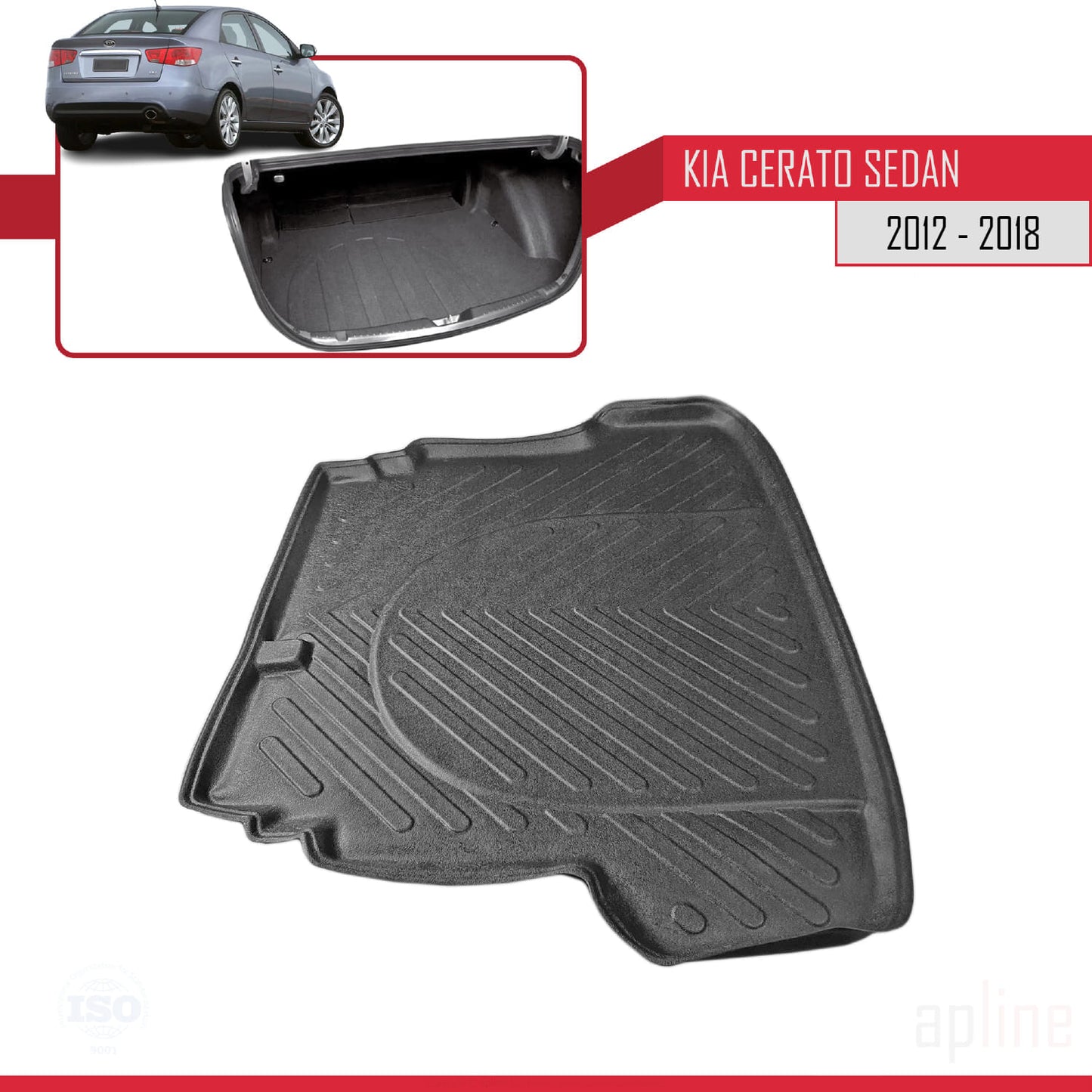 Compatible with Kia Cerato 2012-2018 Flexible Trunk Mats Cargo Liner Black