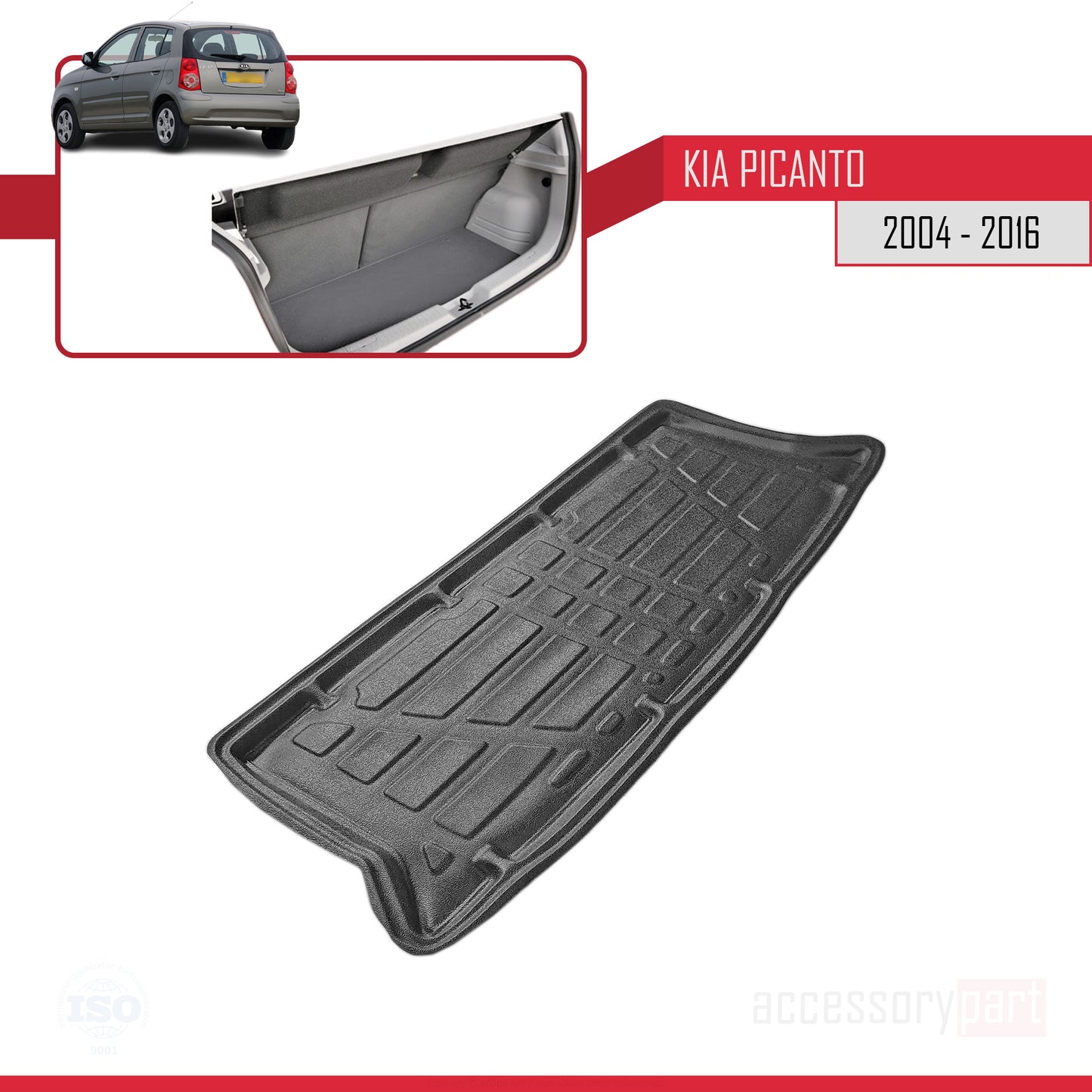 Compatible with Kia Picanto (SA) 2004-2016 Flexible Trunk Mats Cargo Liner Black