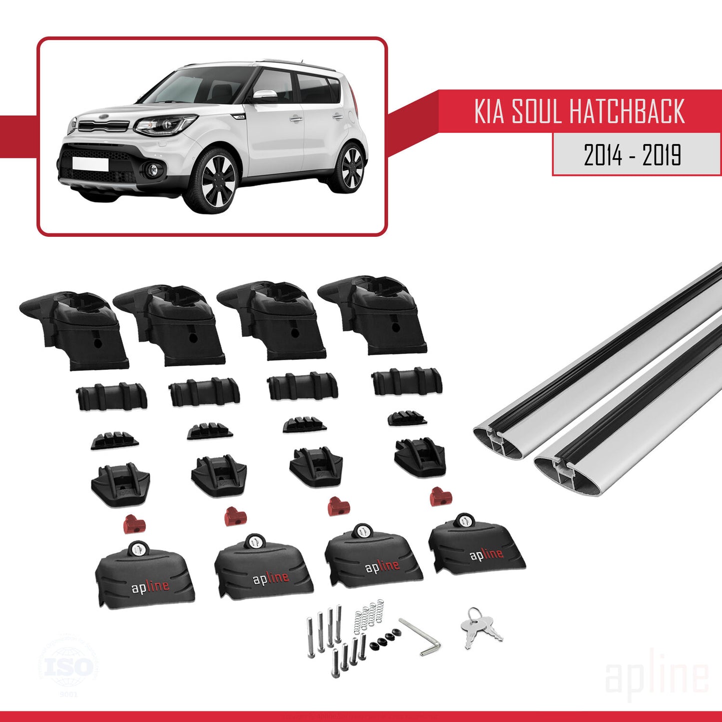 Compatible with Kia Soul 2 (PS) 2014-2019 ACE-2 Car Roof Rack Cross Bar Grey Aluminium 2 Bars