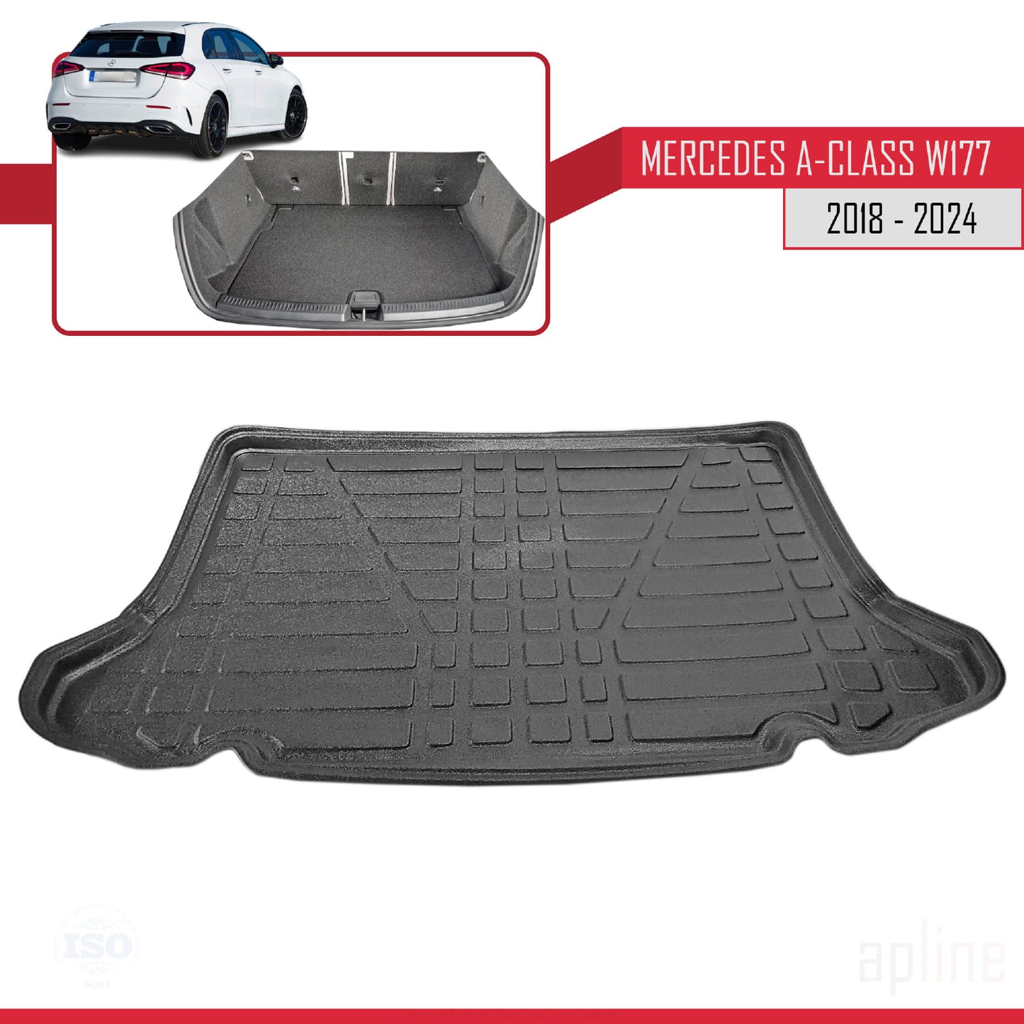 Trunk Mats for Mercedes A Class (W177) HB 2018-2024 Cargo Liner BLACK