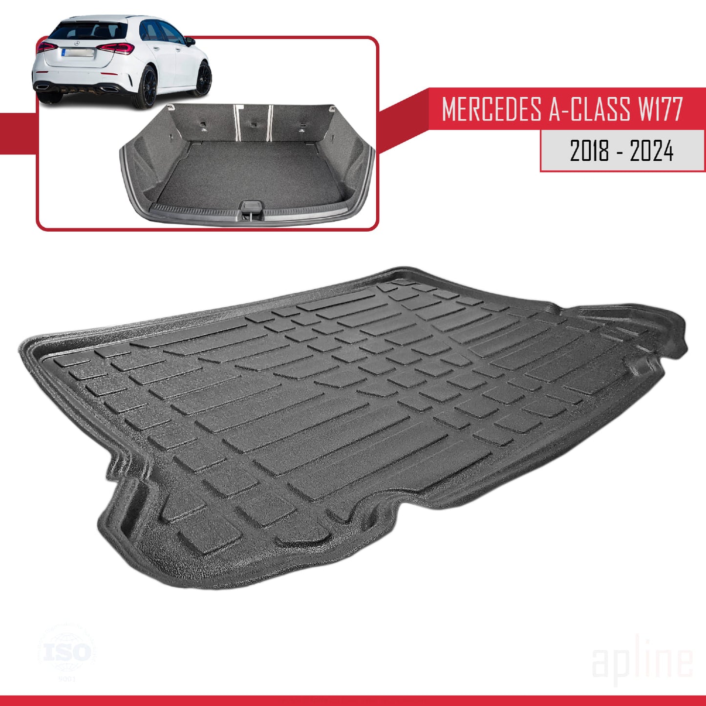 Trunk Mats for Mercedes A Class (W177) HB 2018-2024 Cargo Liner BLACK