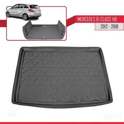 Compatible avec Mercedes Classe B 2 (W246) HB 2012-2018 Flexible Tapis de Coffre Plancher de Chargement Noir