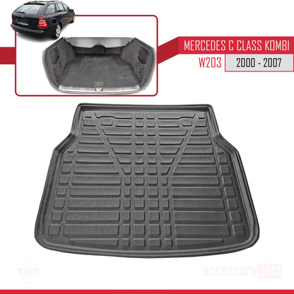 Tapis de Coffre pour Mercedes C Class (S203) 2000-2007 Flexible NOIR