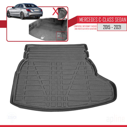 Compatible avec Mercedes Classe C 4 (W205) 2015-2021 Flexible Tapis de Coffre Plancher de Chargement Noir