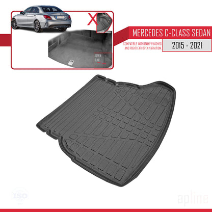 Compatible avec Mercedes Classe C 4 (W205) 2015-2021 Flexible Tapis de Coffre Plancher de Chargement Noir