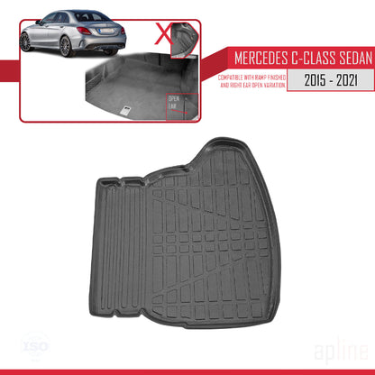 Compatible avec Mercedes Classe C 4 (W205) 2015-2021 Flexible Tapis de Coffre Plancher de Chargement Noir