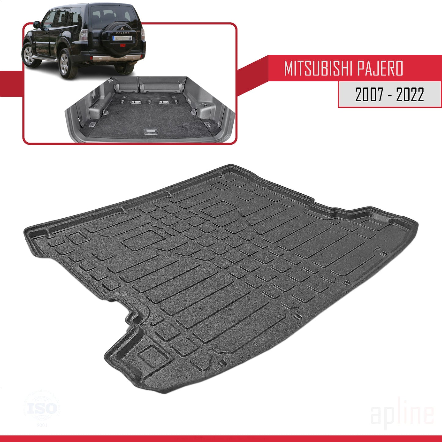 Compatible avec Mitsubishi Pajero (7 Koltuk) 2007-2022 Flexible Tapis de Coffre Plancher de Chargement Noir