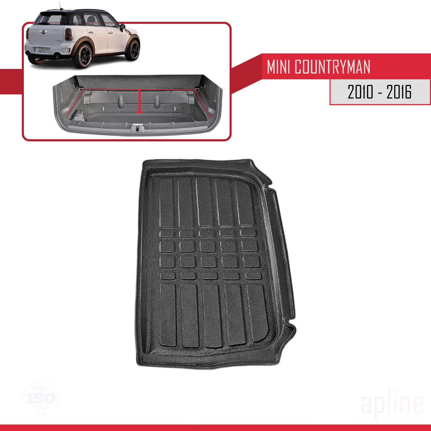 Compatible avec Mini Countryman (R60) 2010-2016 Flexible Tapis de Coffre Plancher de Chargement Noir