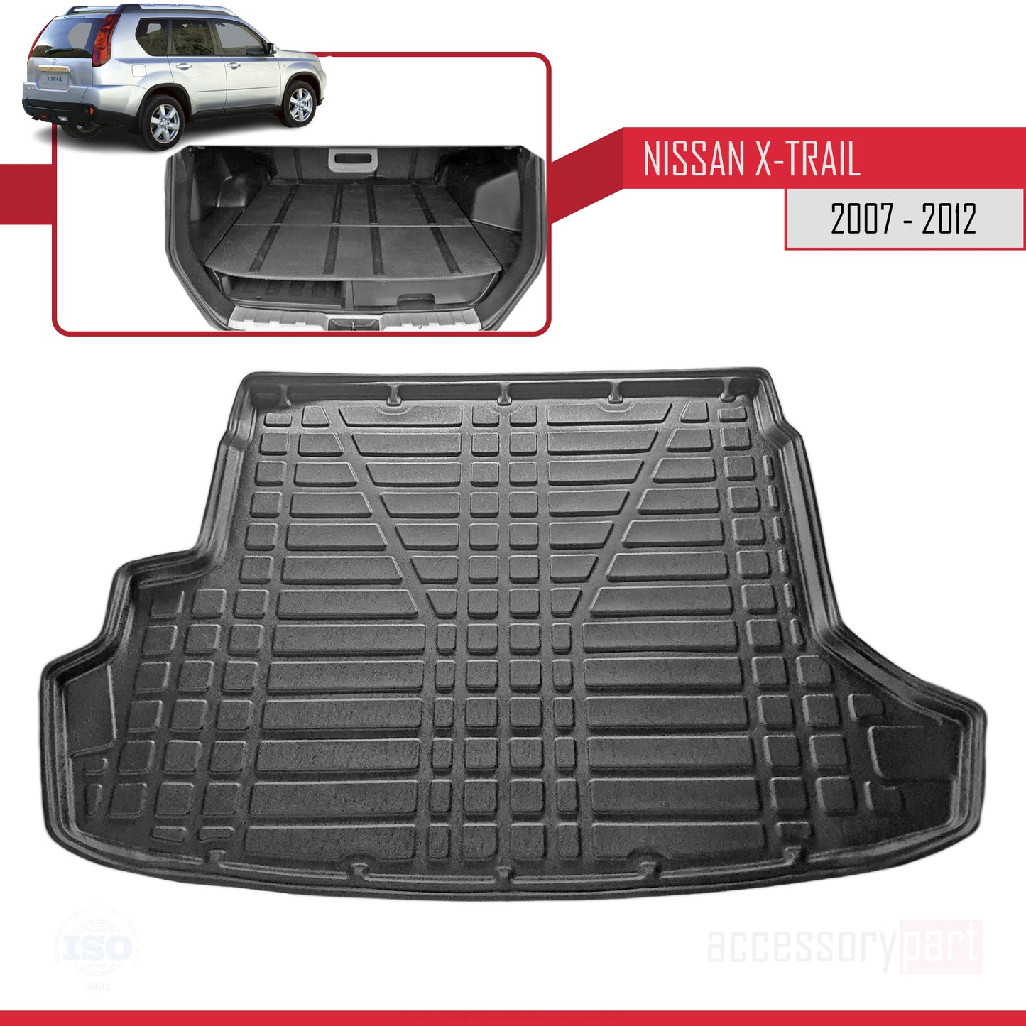 Compatible avec Nissan X-Trail 2 (T31) 2007-2012 Flexible Tapis de Coffre Plancher de Chargement Noir