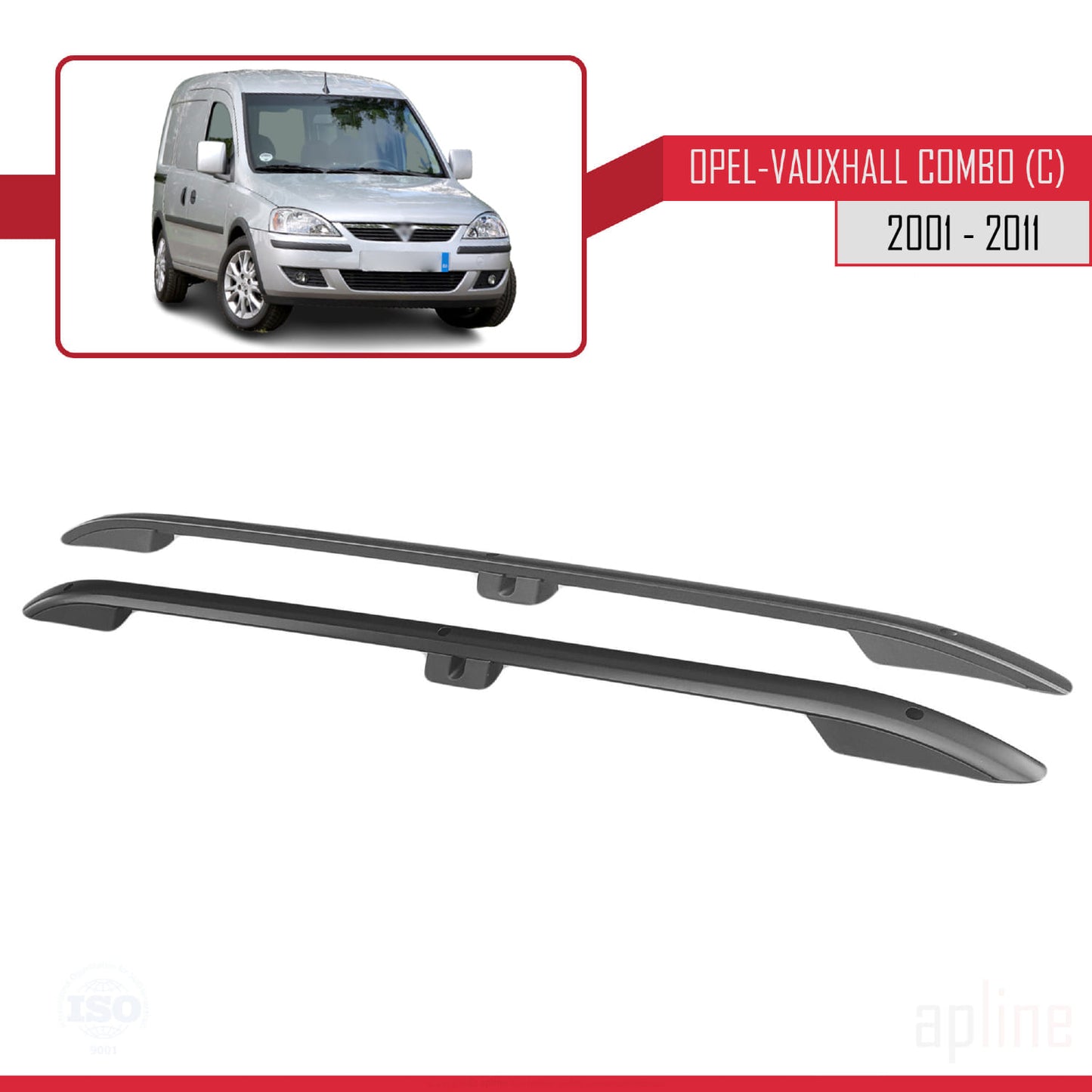 Compatible avec Opel Combo C 2001-2011 (Empattement Court L1/H1) Rails de Toit Porte-bagages sur le Toit (Modèle Adhésif) Noir