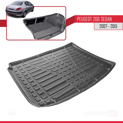 Tapis de Coffre pour Peugeot 206 Berline 2007-2015 Flexible NOIR