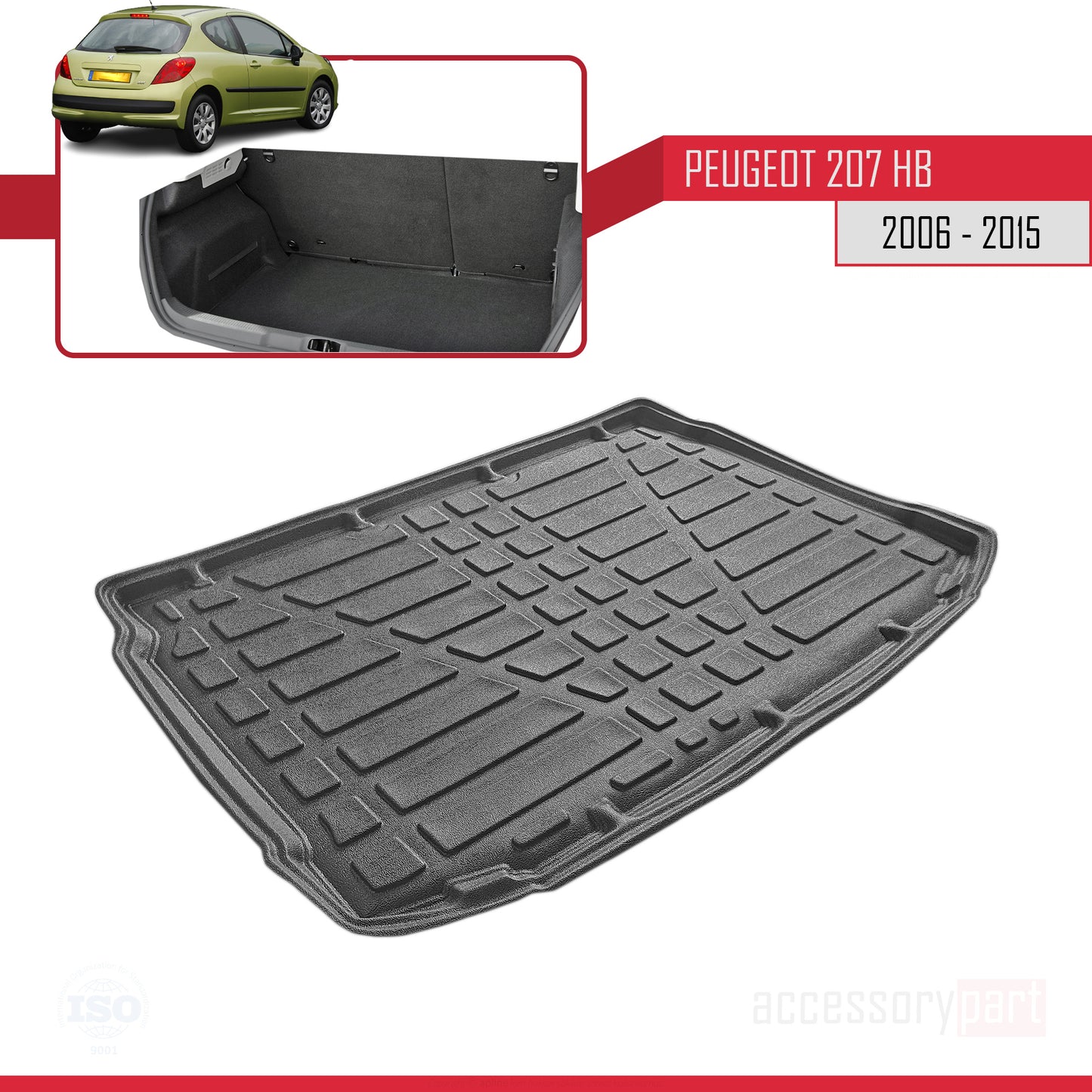 Tapis de Coffre pour Peugeot 207 Hayon 2006-2015 NOIR