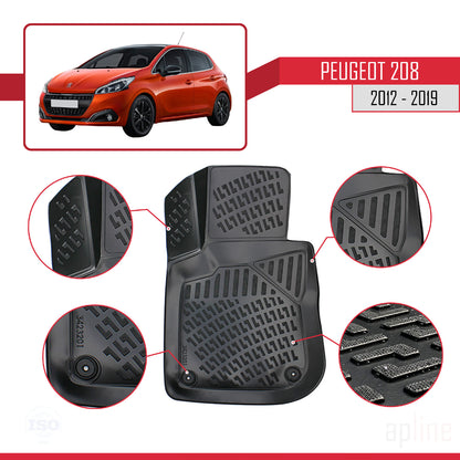 Compatible avec Peugeot 208 (A9) 2012-2019 4D Tapis de Voiture Noir