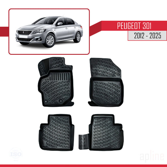 Compatible with Peugeot 301 2012-2025 4D Car mats Black