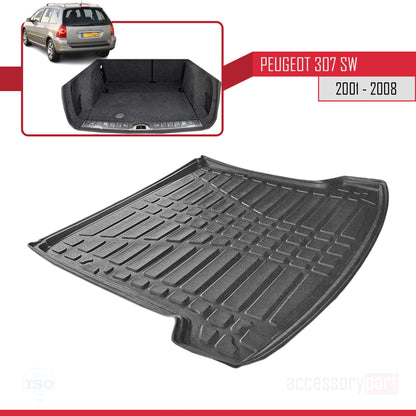 Compatible avec Peugeot 307 Outdoor 2001-2008 Flexible Tapis de Coffre Plancher de Chargement Noir
