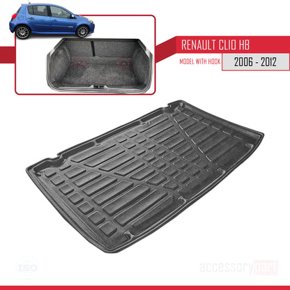 Tapis de Coffre pour Renault Clio 2 2006-2012 Flexible NOIR