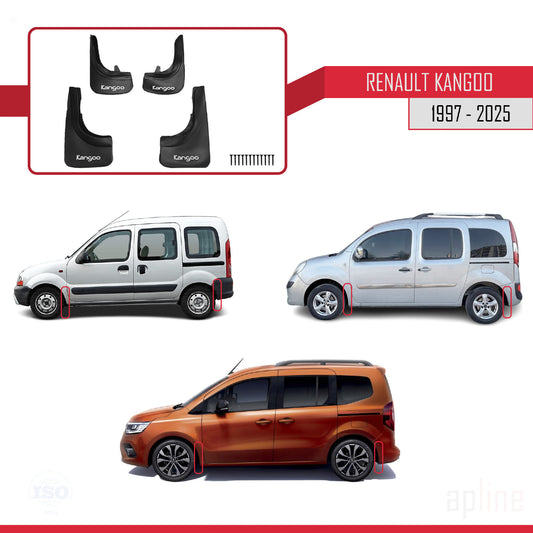 Compatible with Renault Kangoo 1997-2025 Mudguards Vehicle Front Rear Set 4 Pcs Black