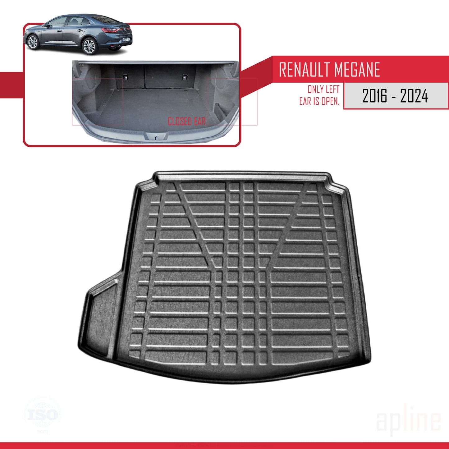 Compatible avec Renault Megane 4 (BFB) Berline 2016-2024 Flexible Tapis de Coffre Plancher de Chargement Noir