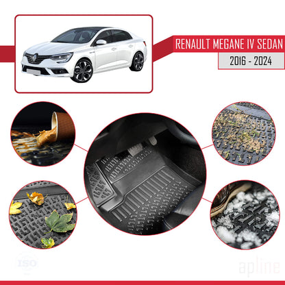 Compatible avec Renault Megane 4 (BFB) Berline 2016-2024 4D Tapis de Voiture Noir
