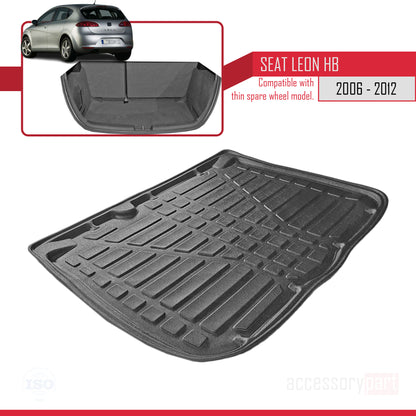 Compatible avec Seat Leon 2 (1P) 2006-2012 Flexible Tapis de Coffre Plancher de Chargement Noir