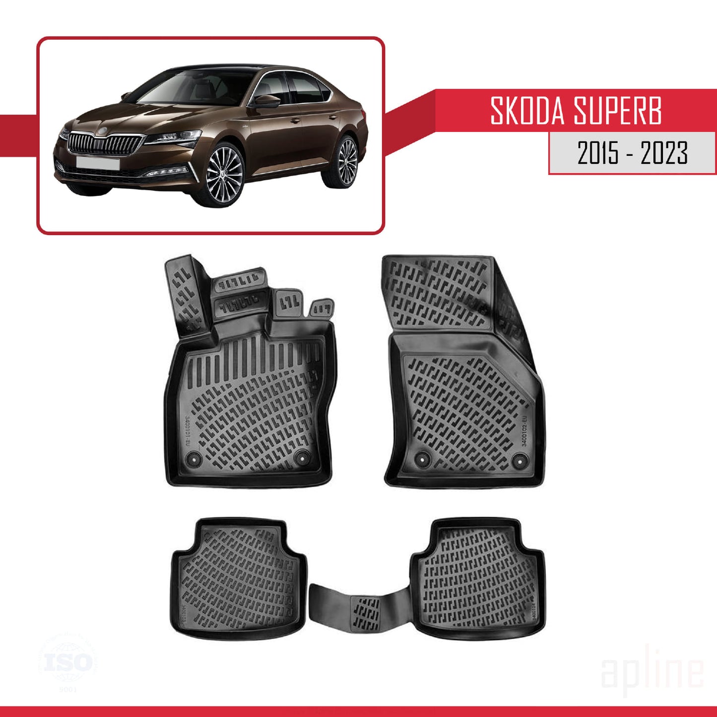 Compatible avec Skoda Superb 3 (3V) Post-Facelift 2020-2023 4D Tapis de Voiture Noir