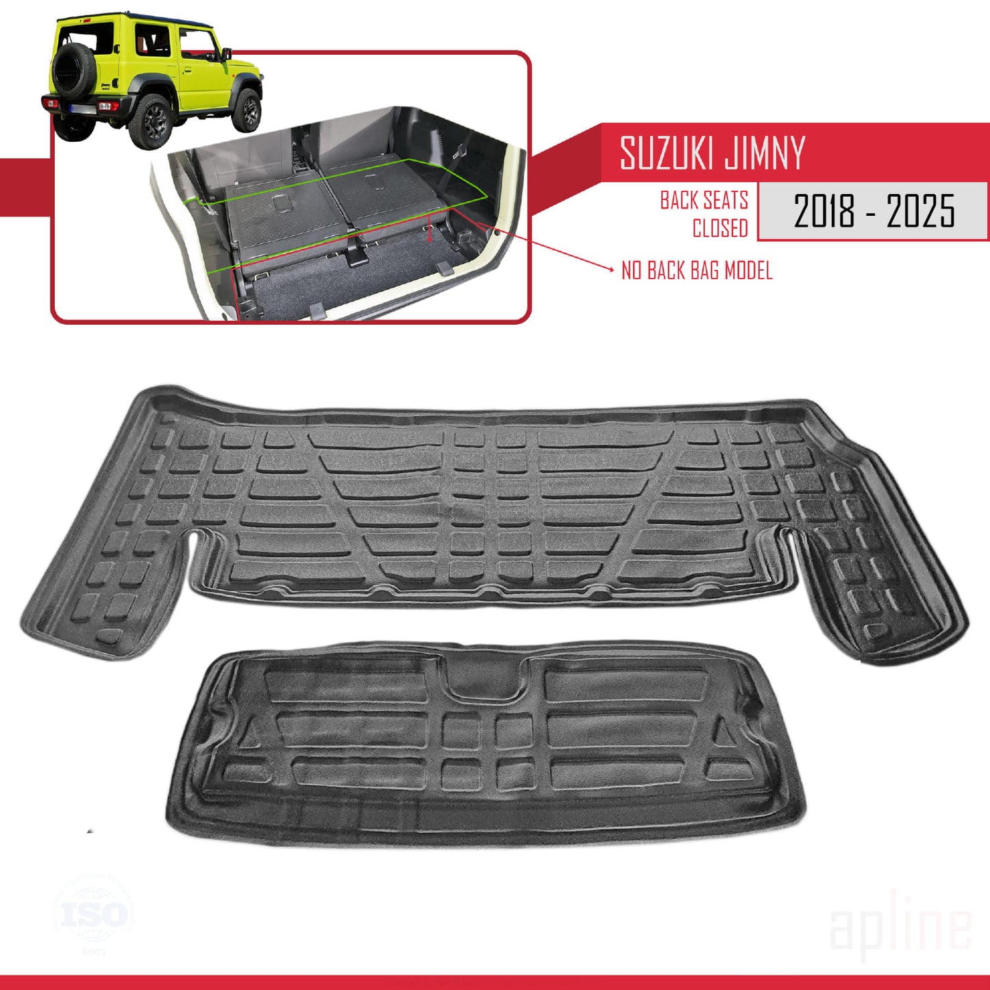 Compatible with Suzuki Jimny 4 2018-2025 Flexible Trunk Mats Cargo Liner Black 2 Pcs