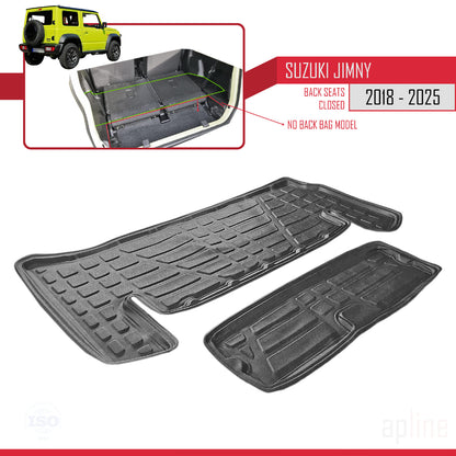 Compatible with Suzuki Jimny 4 2018-2025 Flexible Trunk Mats Cargo Liner Black 2 Pcs