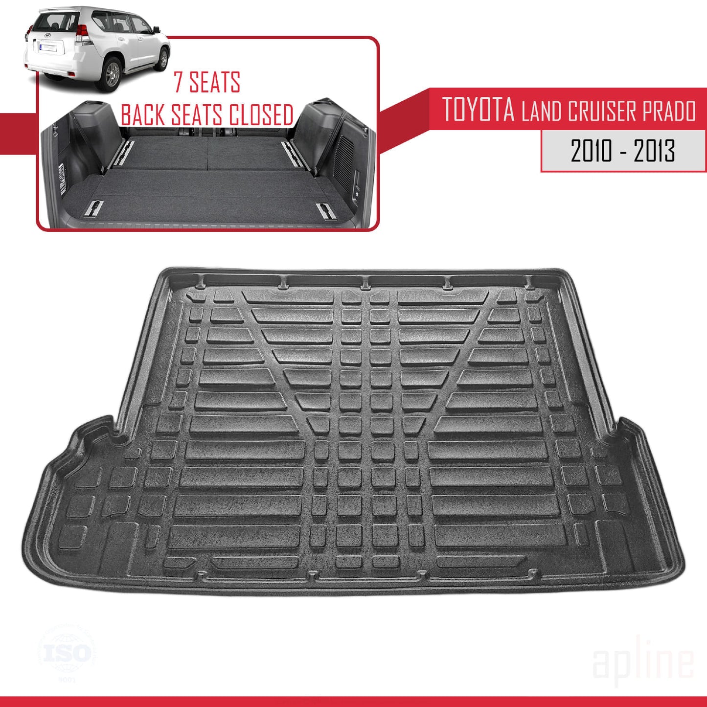 Tapis de Coffre pour Toyota Land Cruiser Prado (7 Siège) 2010-2023 Flexible NOIR
