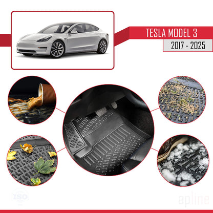Compatible avec Tesla Model 3 2017-2025 4D Tapis de Voiture Noir
