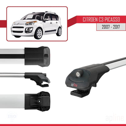 Compatible with Citroen C3 Picasso 2009-2017 ACE-1 Car Roof Rack Cross Bar Grey Aluminium 2 Bars