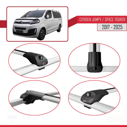 Compatible avec Citroen Jumpy 3 (K0) Space Tourer 2017-2025 ACE-1 Barres de Toit Railing Porte-Bagages de Voiture Gris Aluminium 4 Barres