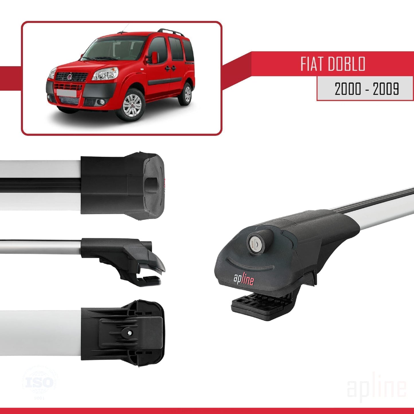 Compatible avec Fiat Doblo 2000-2009 ACE-1 Barres de Toit Railing Porte-Bagages de Voiture Gris Aluminium 3 Barres