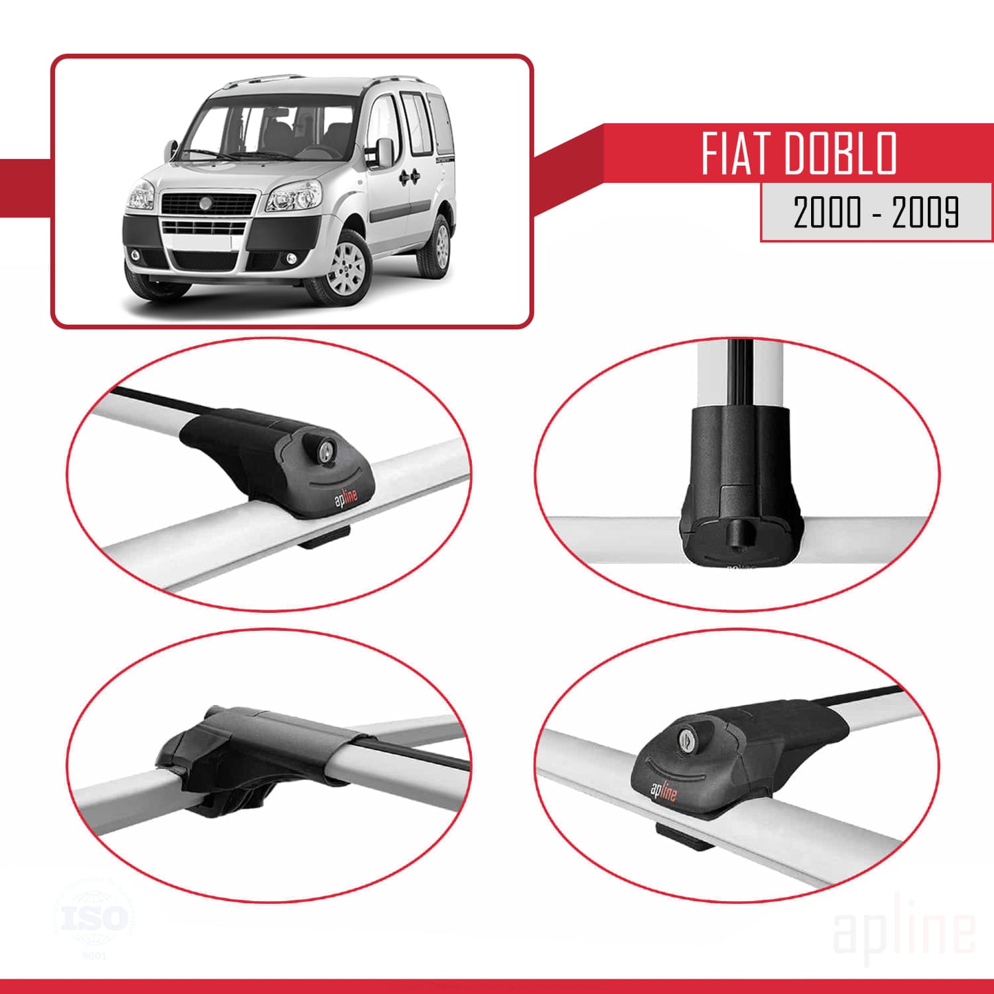 Compatible avec Fiat Doblo 2000-2009 V2 ACE-1 Barres de Toit Railing Porte-Bagages de Voiture Gris Aluminium 4 Barres