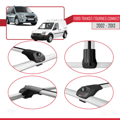 Compatible avec Ford Transit/Tourneo Connect 2002-2013 ACE-1 Barres de Toit Railing Porte-Bagages de Voiture Gris Aluminium 2 Barres