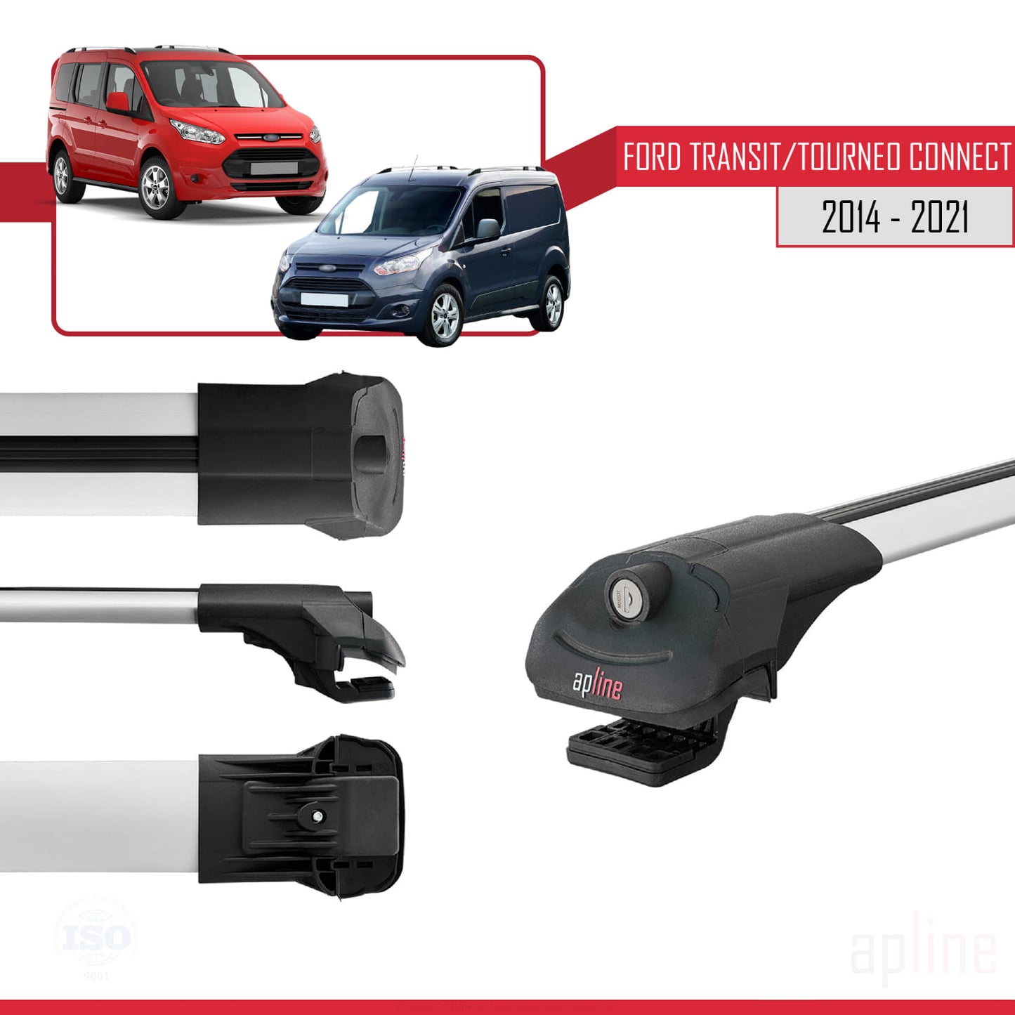 Compatible avec Ford Transit/Tourneo Connect 2 2014-2021 ACE-1 Barres de Toit Railing Porte-Bagages de Voiture Gris Aluminium 4 Barres