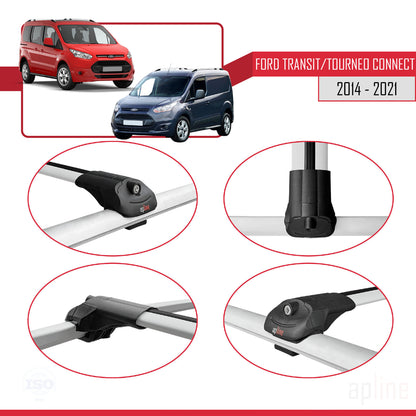 Compatible avec Ford Transit/Tourneo Connect 2 2014-2021 ACE-1 Barres de Toit Railing Porte-Bagages de Voiture Gris Aluminium 4 Barres