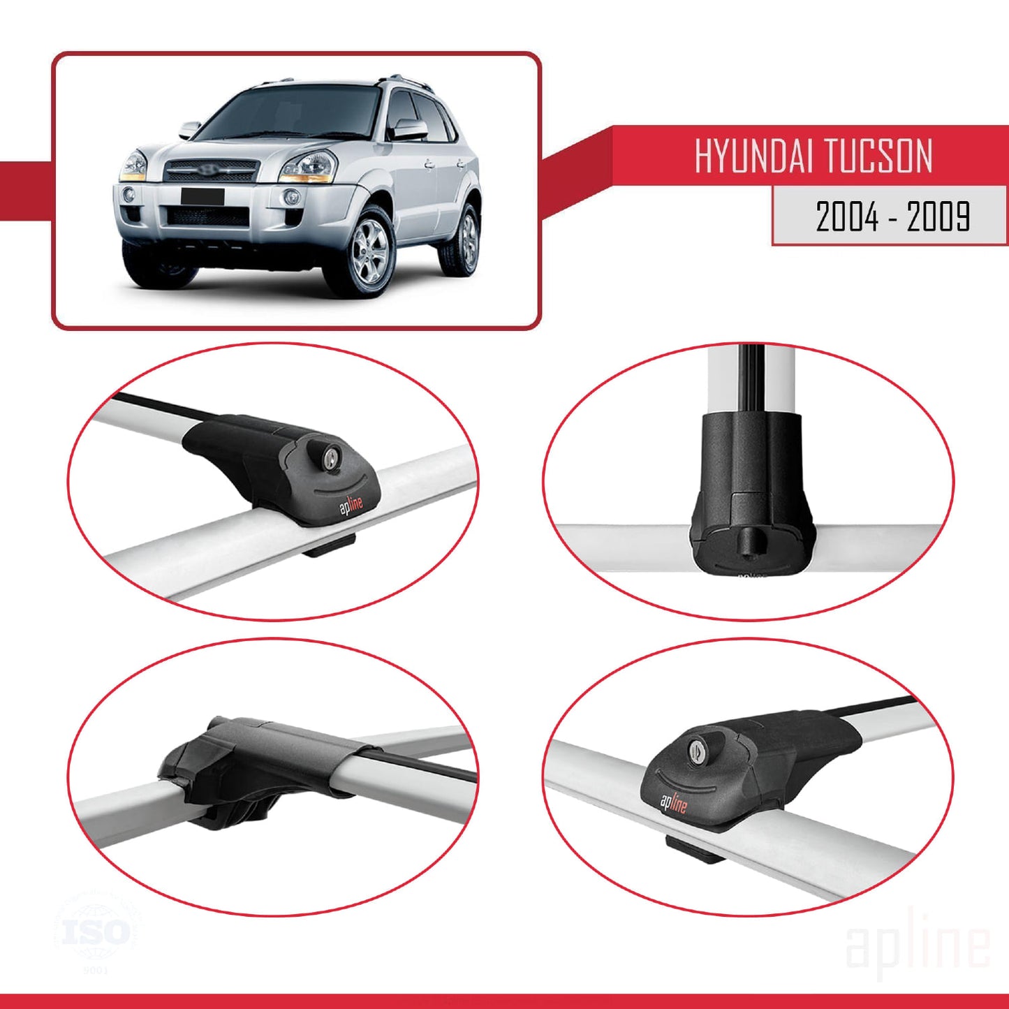 Compatible with Hyundai Tucson (JM) 2004-2009 ACE-1 Car Roof Rack Cross Bar Grey Aluminium 2 Bars