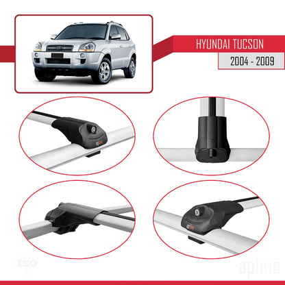 Compatible with Hyundai Tucson (JM) 2004-2009 ACE-1 Car Roof Rack Cross Bar Grey Aluminium 2 Bars