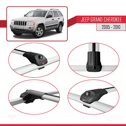 Compatible avec Jeep Grand Cherokee 3 (WK) 2005-2010 ACE-1 Barres de Toit Railing Porte-Bagages de Voiture Gris Aluminium 3 Barres