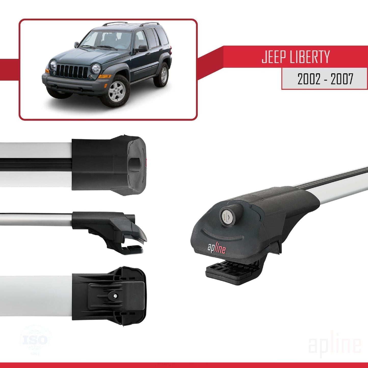 Compatible avec Jeep Liberty 2002-2007 ACE-1 Barres de Toit Railing Porte-Bagages de Voiture Gris Aluminium 3 Barres