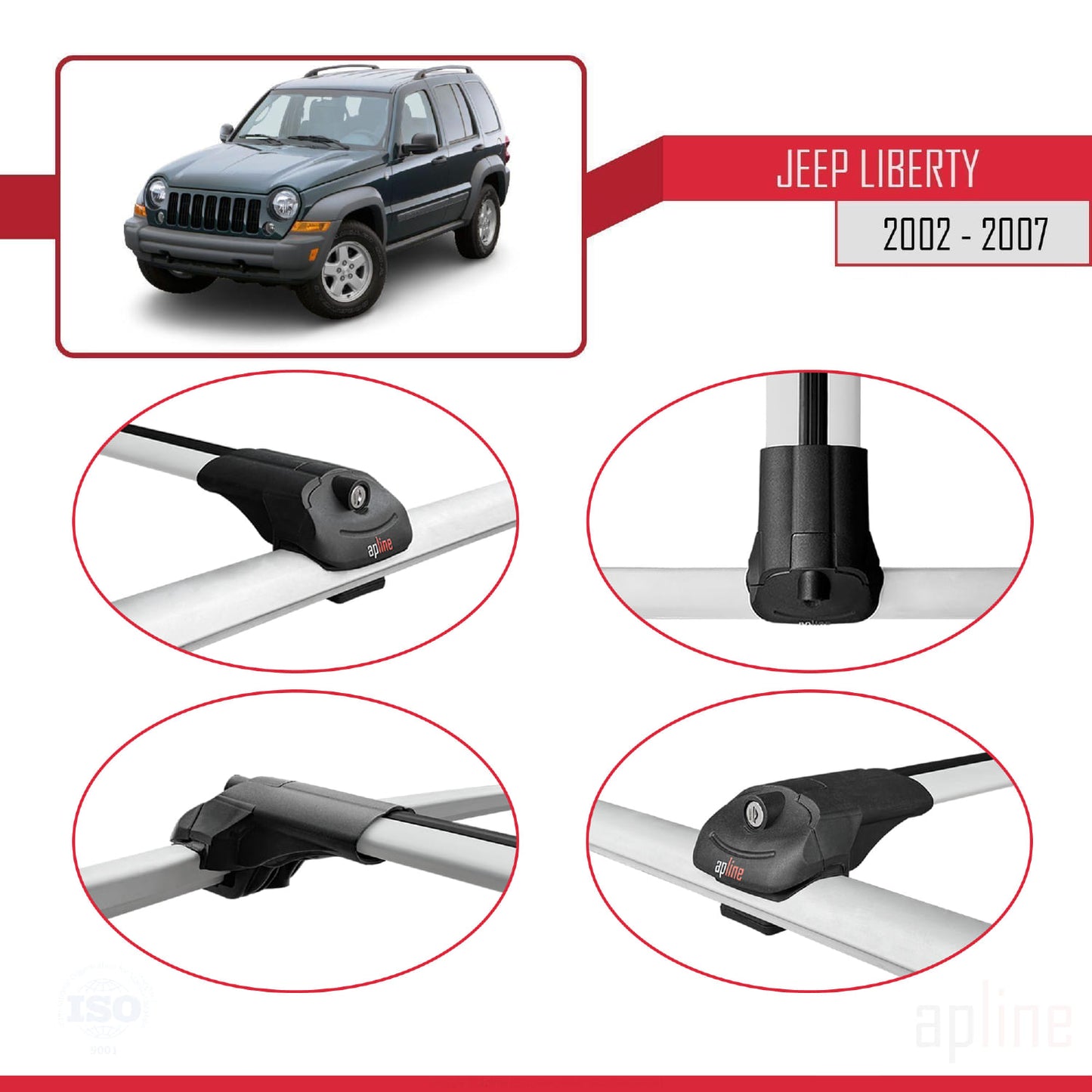 Compatible avec Jeep Liberty 2002-2007 ACE-1 Barres de Toit Railing Porte-Bagages de Voiture Gris Aluminium 3 Barres