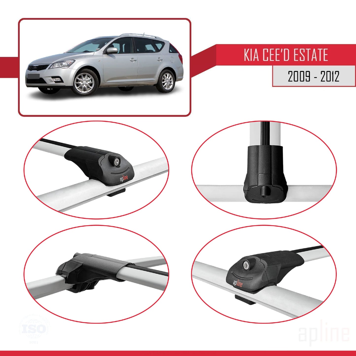 Compatible avec Kia Ceed (ED) Break Post-Facelift 2009-2012 ACE-1 Barres de Toit Railing Porte-Bagages de Voiture Gris Aluminium 3 Barres