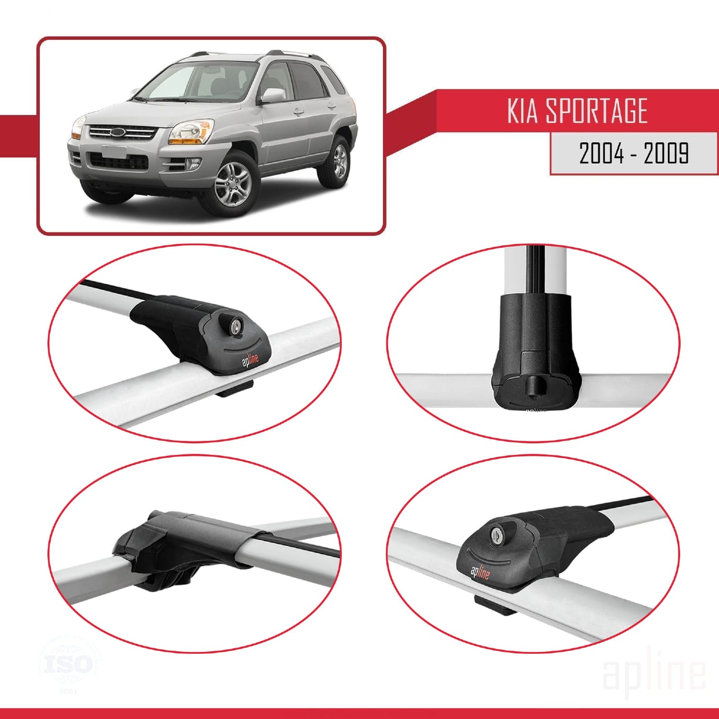 Compatible avec Kia Sportage 2 (JE) 2004-2009 ACE-1 Barres de Toit Railing Porte-Bagages de Voiture Gris Aluminium 3 Barres