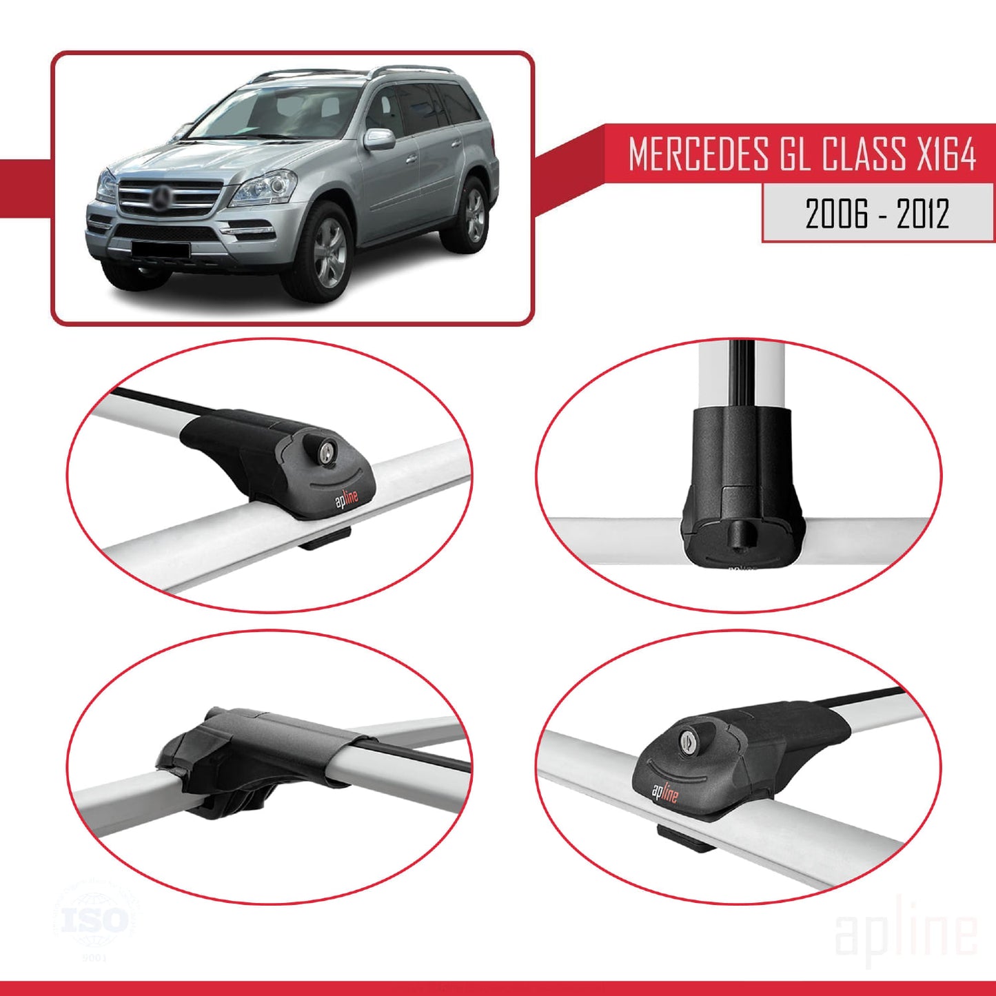 Compatible avec Mercedes Classe GL (X164) 2006-2012 ACE-1 Barres de Toit Railing Porte-Bagages de Voiture Gris Aluminium 3 Barres