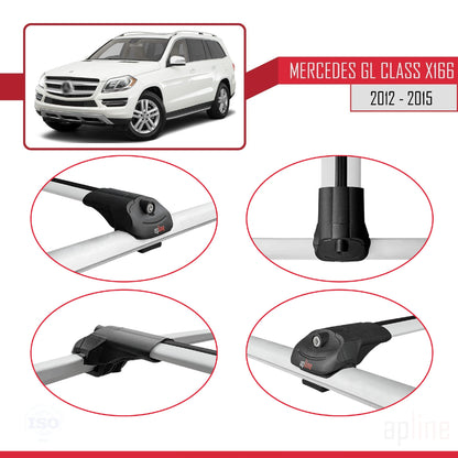 Compatible with Mercedes GL Class 2 (X166) Pre-Facelift 2013-2015 ACE-1 Car Roof Rack Cross Bar Grey Aluminium 3 Bars