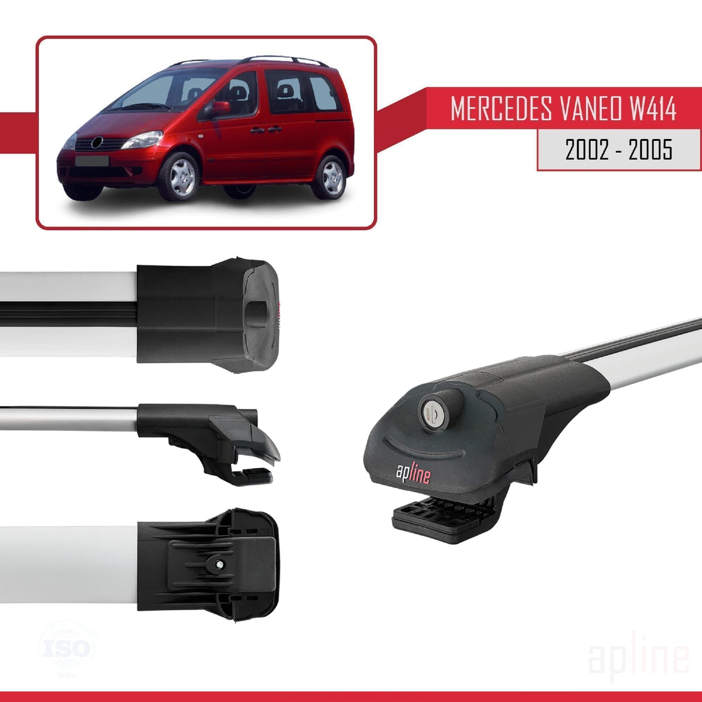 Compatible with Mercedes Vaneo (W414) 2002-2005 ACE-1 Car Roof Rack Cross Bar Grey Aluminium 3 Bars