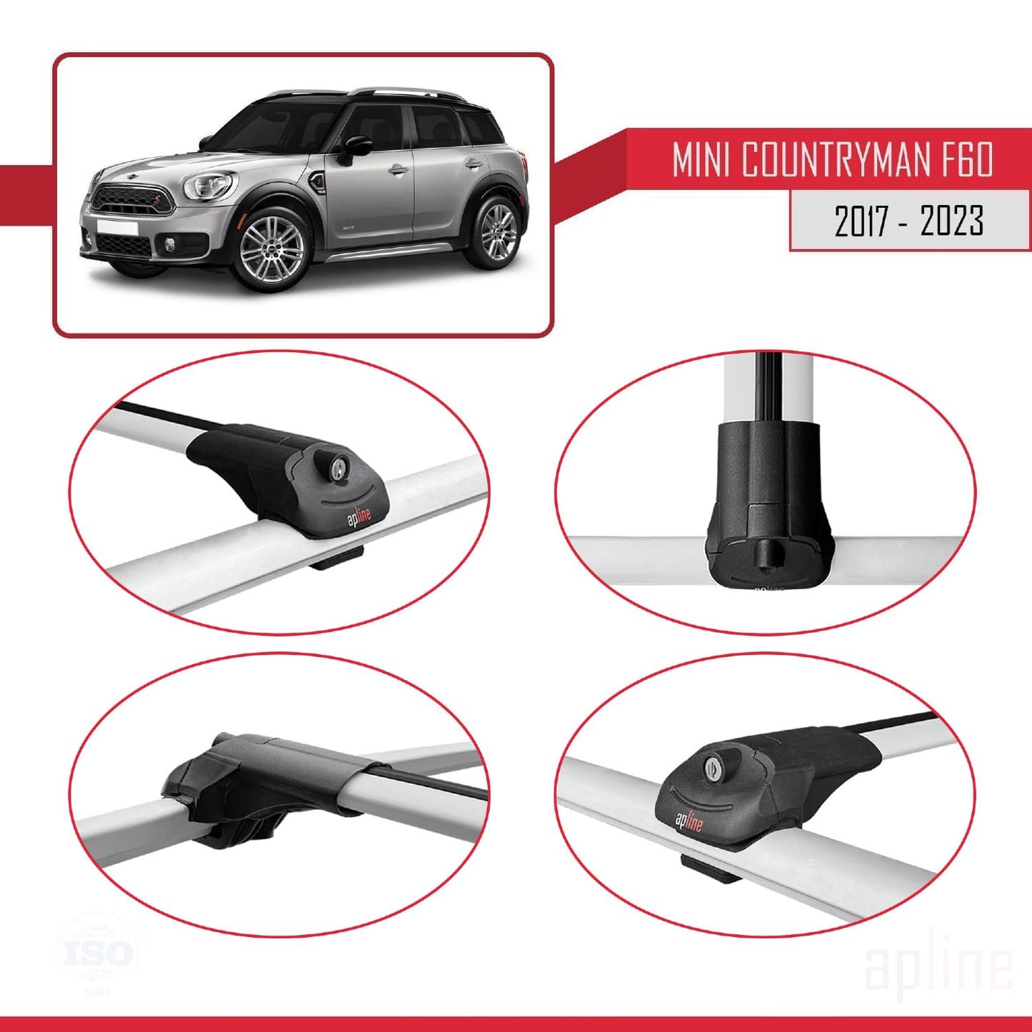 Compatible avec Mini Countryman 2 (F60) 2017-2023 ACE-1 Barres de Toit Railing Porte-Bagages de Voiture Gris Aluminium 2 Barres